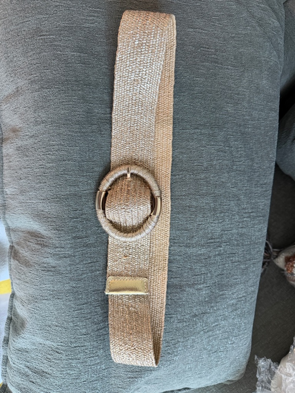 Woven Gold Women's Belt with Round Buckle
